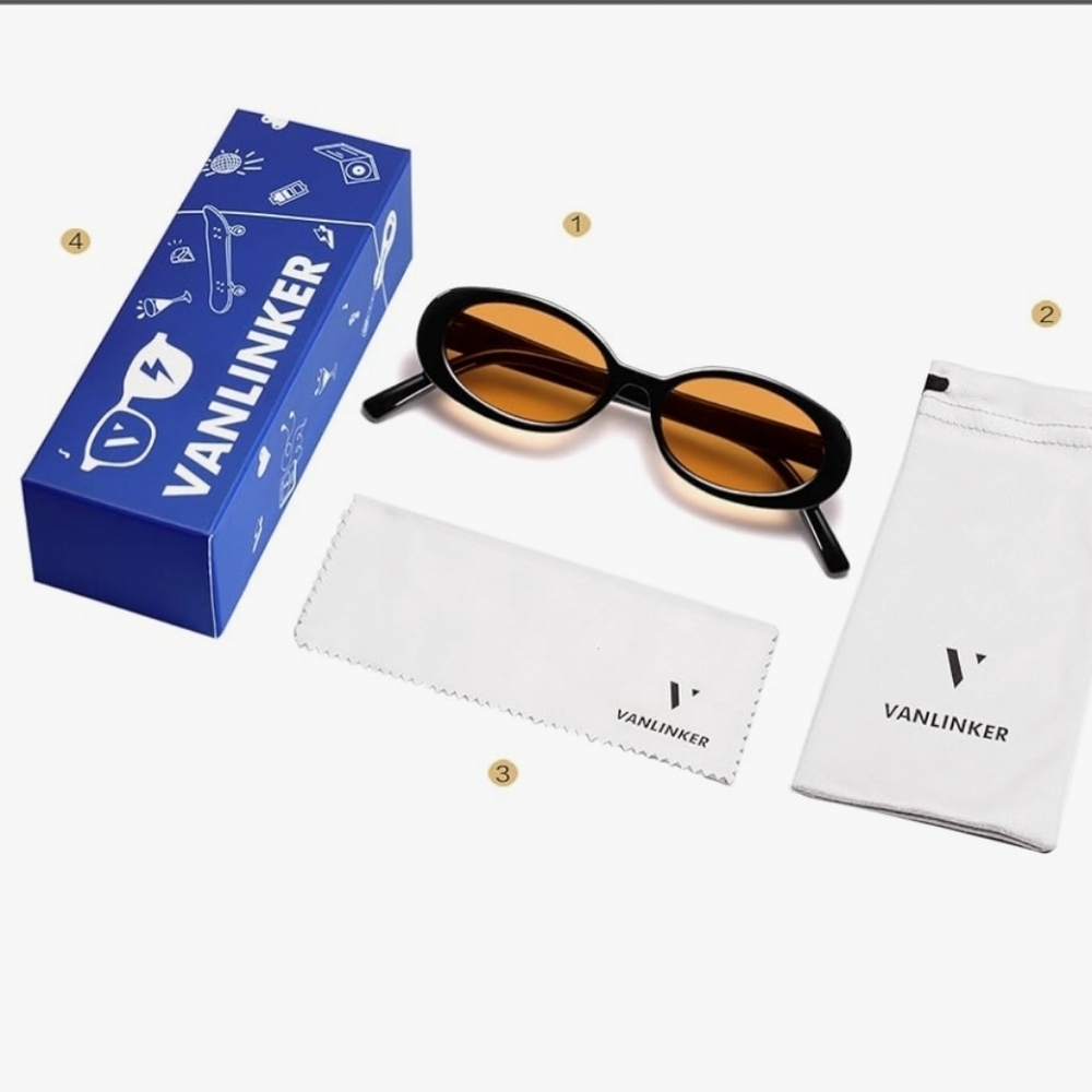 SVanlinker Retro Oval Black Sunglasses With Orange Lenses Unisex